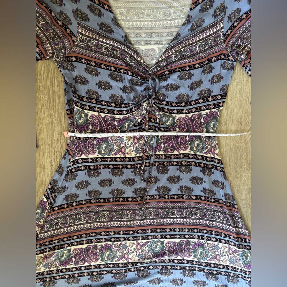 As U Wish Blue and Purple Patterned V-Neck Midi Dress - Picture 10 of 12